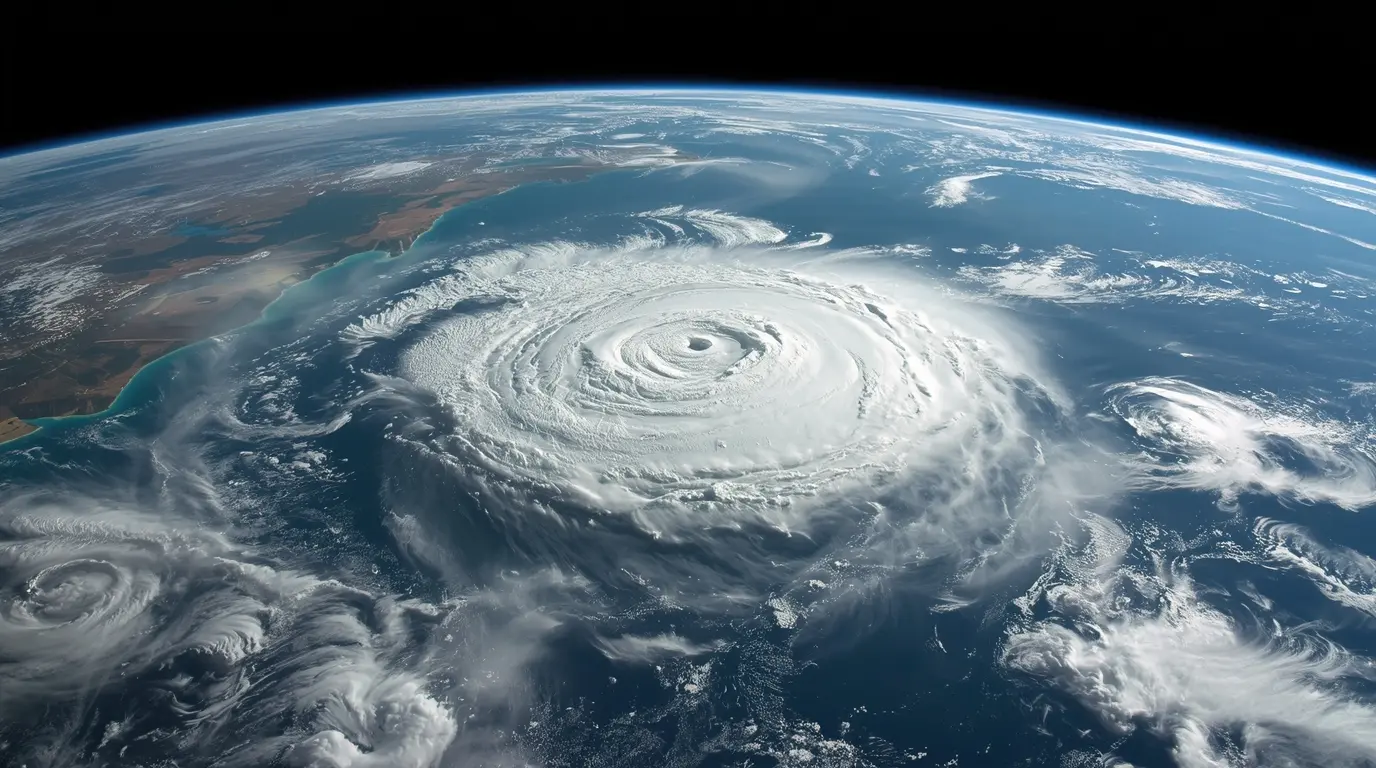 A satellite image of Typhoon Kajiki approaching the Vietnamese coastline.